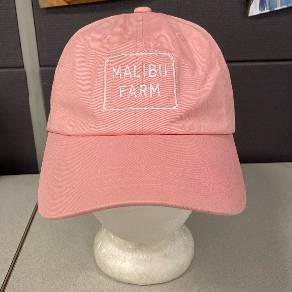 NWOT Malibu Farm Baseball "Dad" Hat Pink Embroidered Logo Cotton Strapback